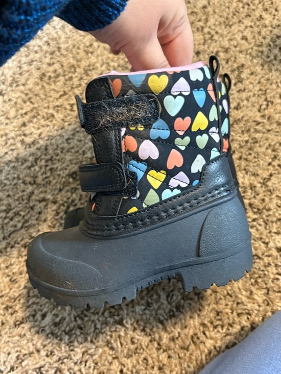 Other - Kids Black Rain & Snow Boots with Multicolor Heart Print - Pink Lining